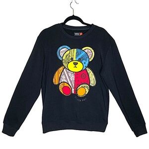 Huge Black Pike Bear Patch Huge Paisley Chenille‎  Crewneck Black 90’s Y2K Urban